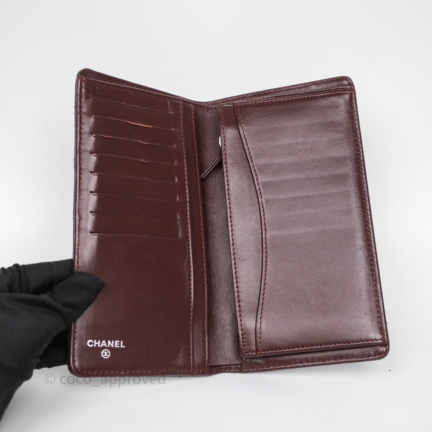Chanel Classic Quilted Long Wallet Black Lambskin Silver Hardware