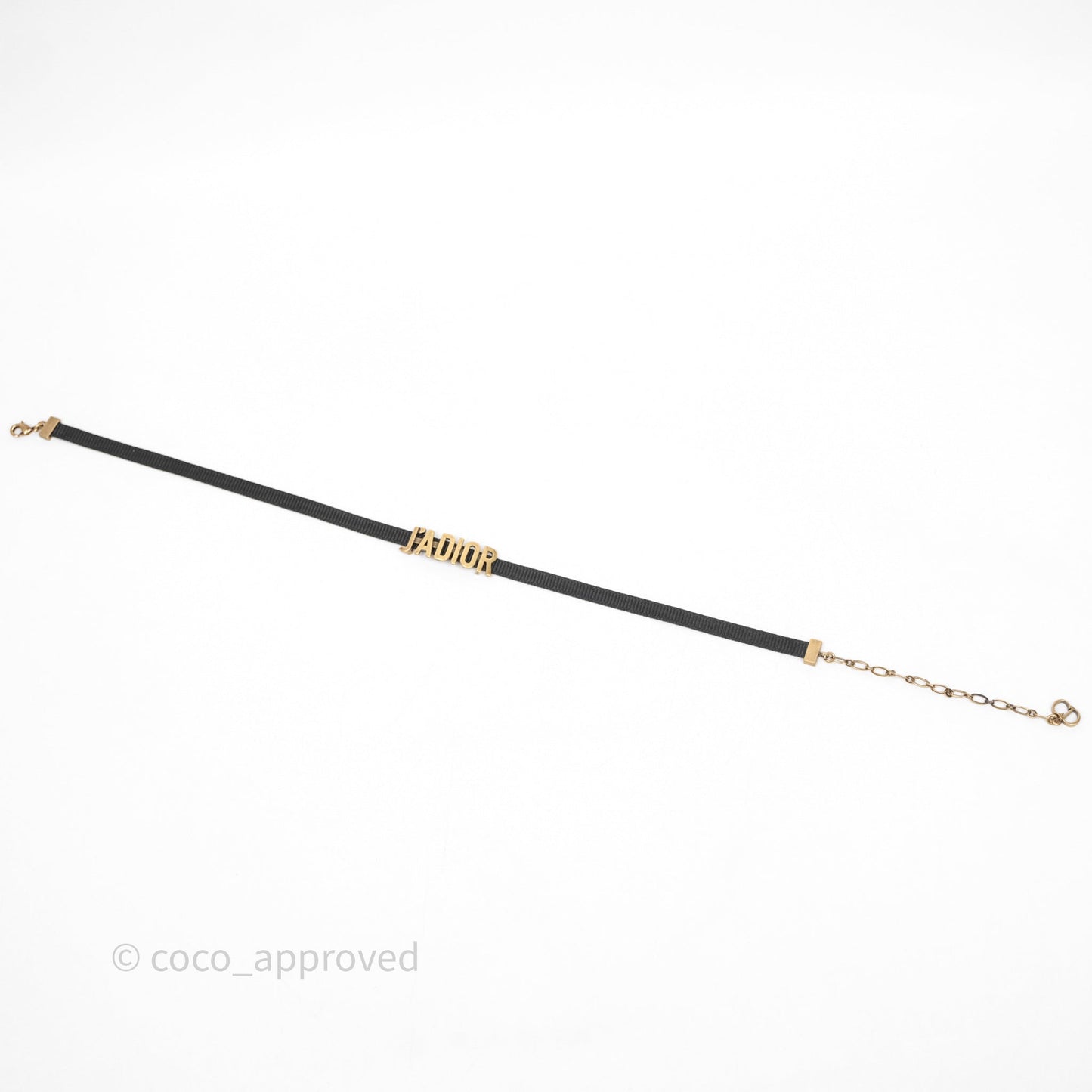 Christian Dior J'adior Ribbon Choker Necklace Black Aged Gold Tone