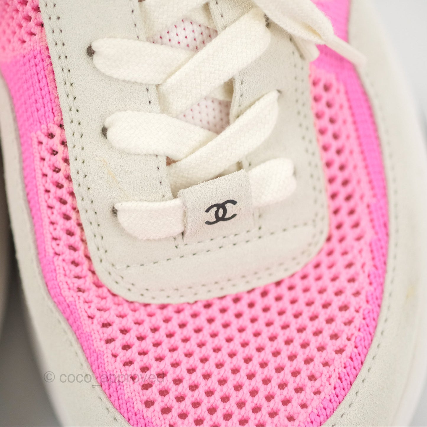Chanel Low Top CC Trainers White Pink Sneakers Size 37.5
