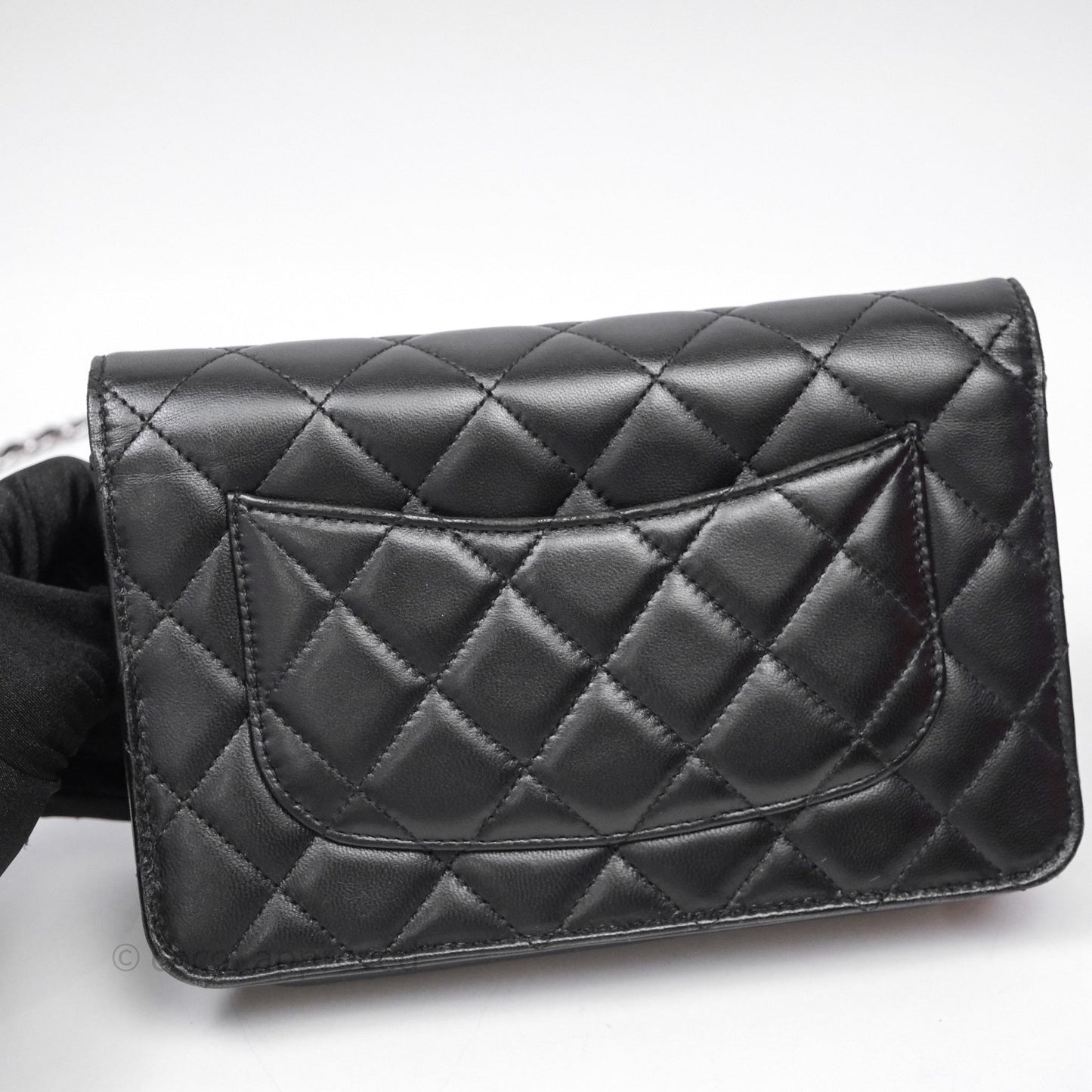 Chanel Quilted WOC Black Lambskin Silver Hardware