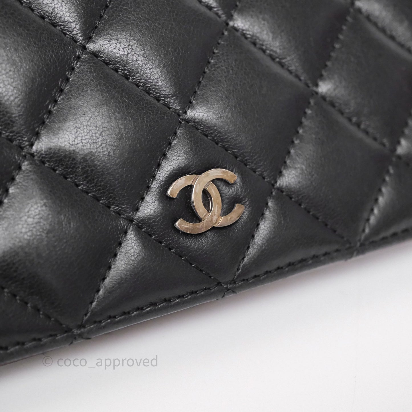 Chanel Classic Quilted Long Wallet Black Lambskin Silver Hardware