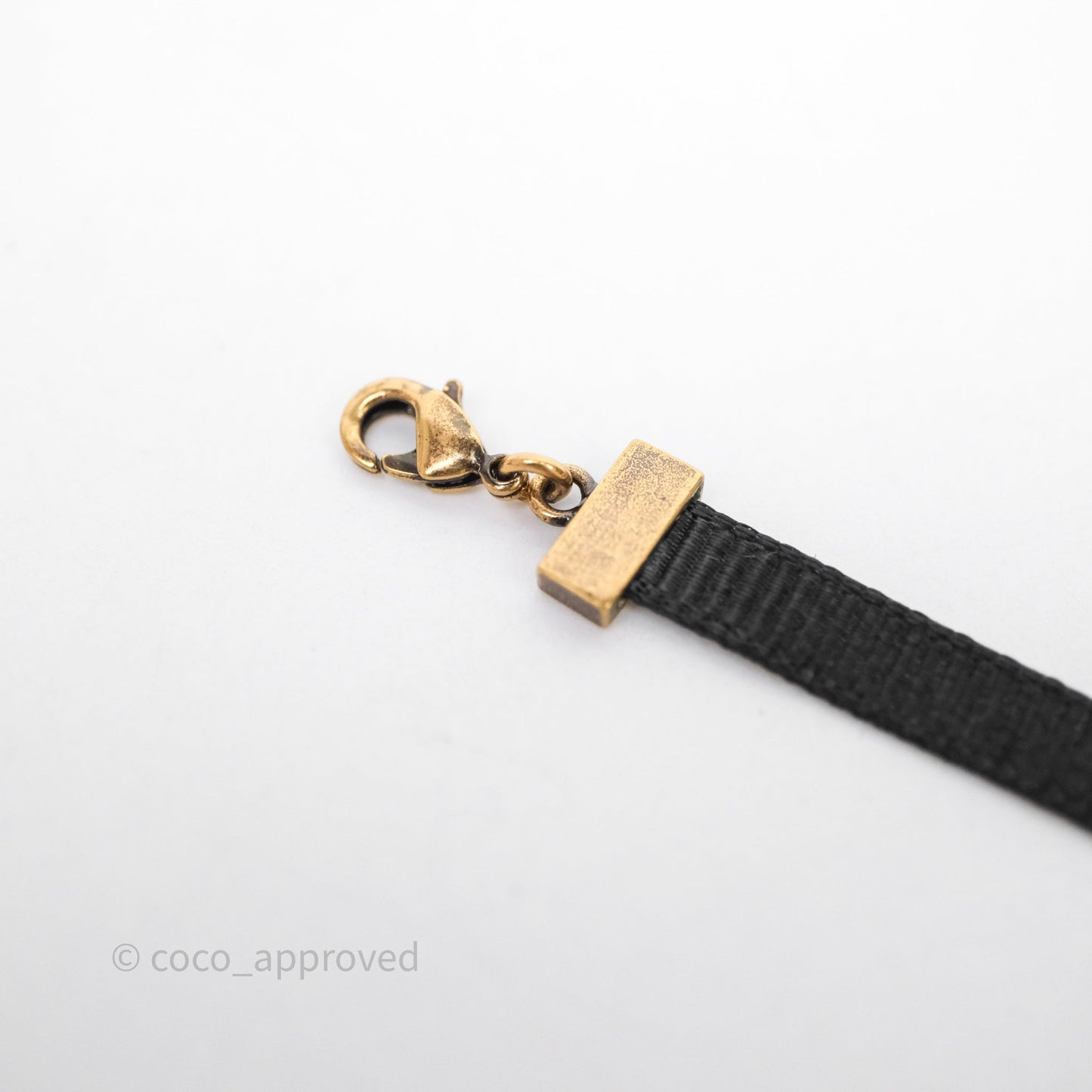 Christian Dior J'adior Ribbon Choker Necklace Black Aged Gold Tone