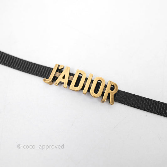 Christian Dior J'adior Ribbon Choker Necklace Black Aged Gold Tone