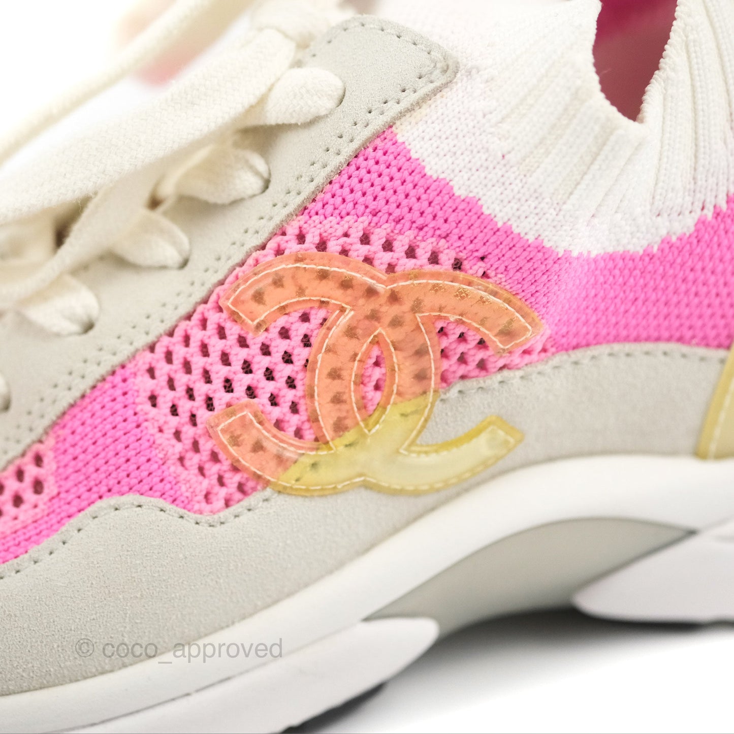 Chanel Low Top CC Trainers White Pink Sneakers Size 37.5
