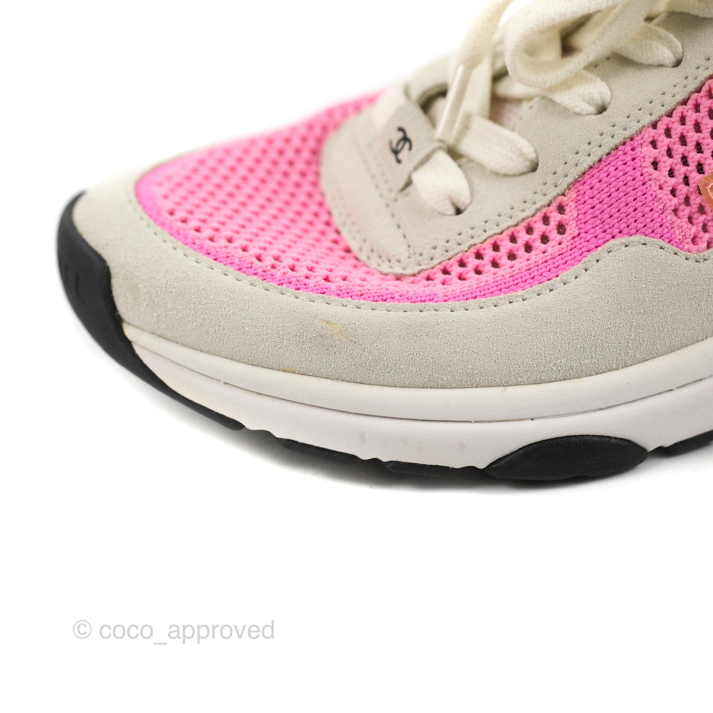 Chanel Low Top CC Trainers White Pink Sneakers Size 37.5
