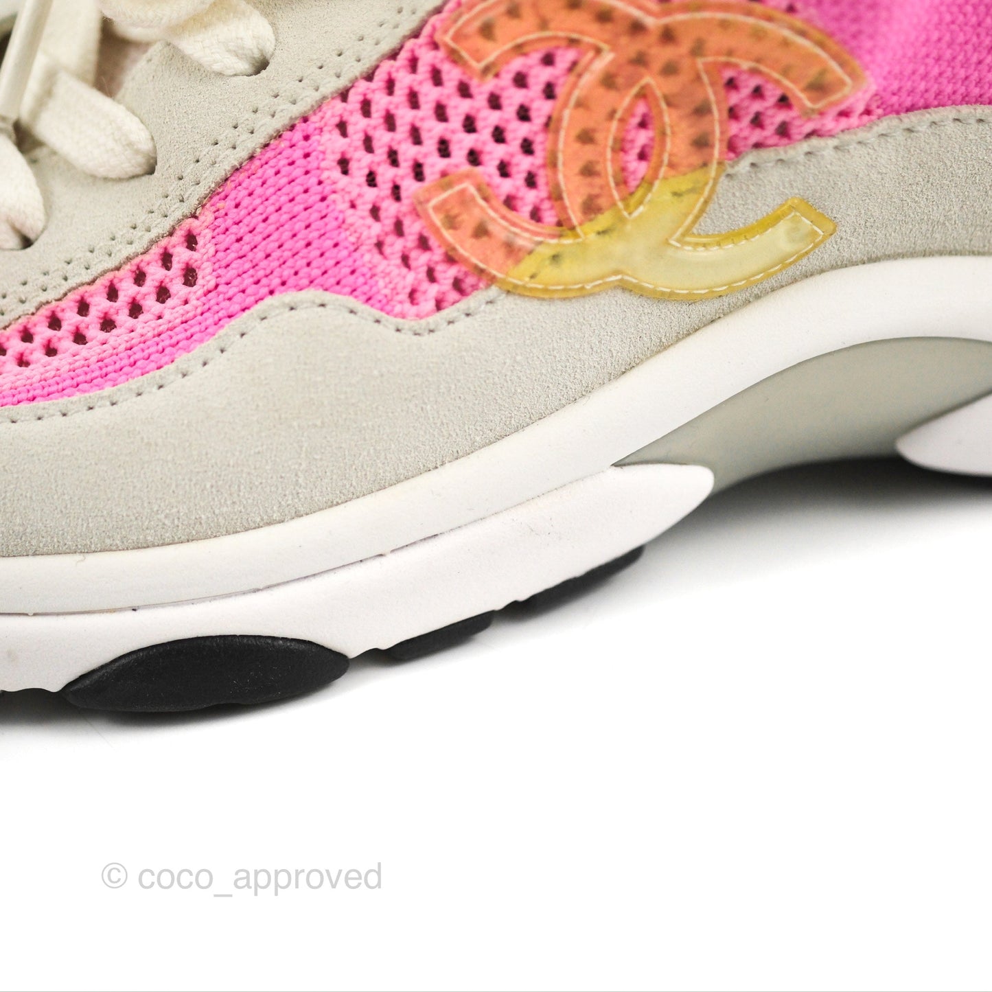 Chanel Low Top CC Trainers White Pink Sneakers Size 37.5