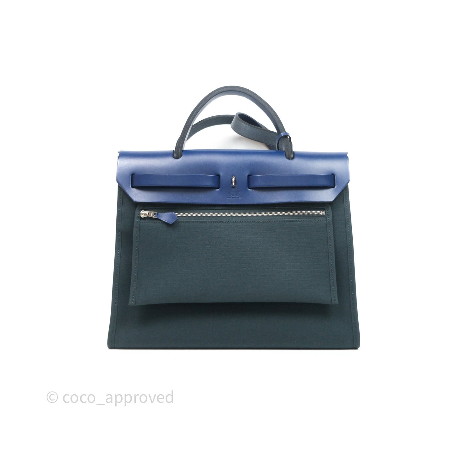 Hermes Herbag 31 Vert Cypres 6O/ Bleu Saphir 73 Palladium Hardware