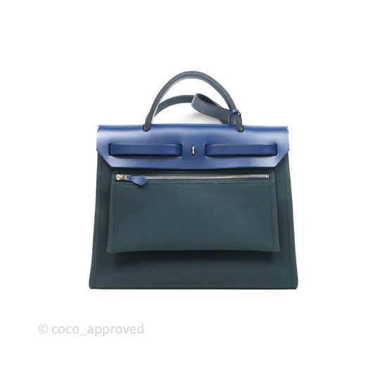 Hermes Herbag 31 Vert Cypres 6O/ Bleu Saphir 73 Palladium Hardware