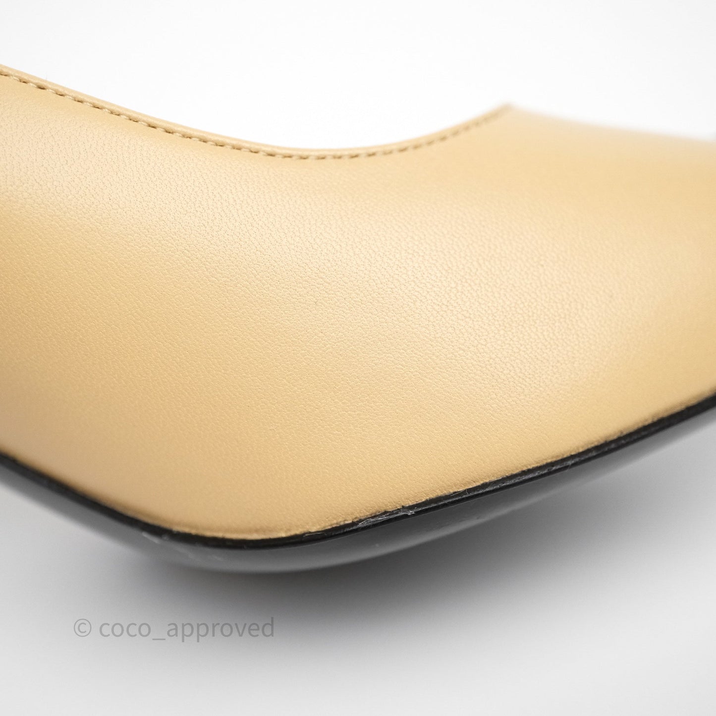 Chanel Beige Toe Pointed Black Pump Heels With Pearl Size 39
