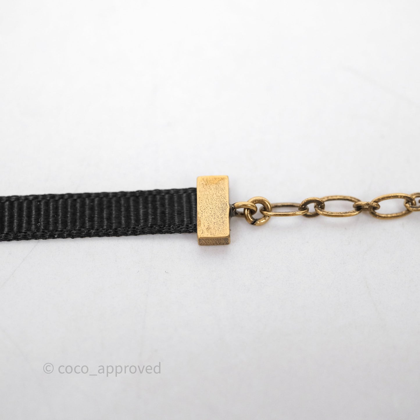 Christian Dior J'adior Ribbon Choker Necklace Black Aged Gold Tone
