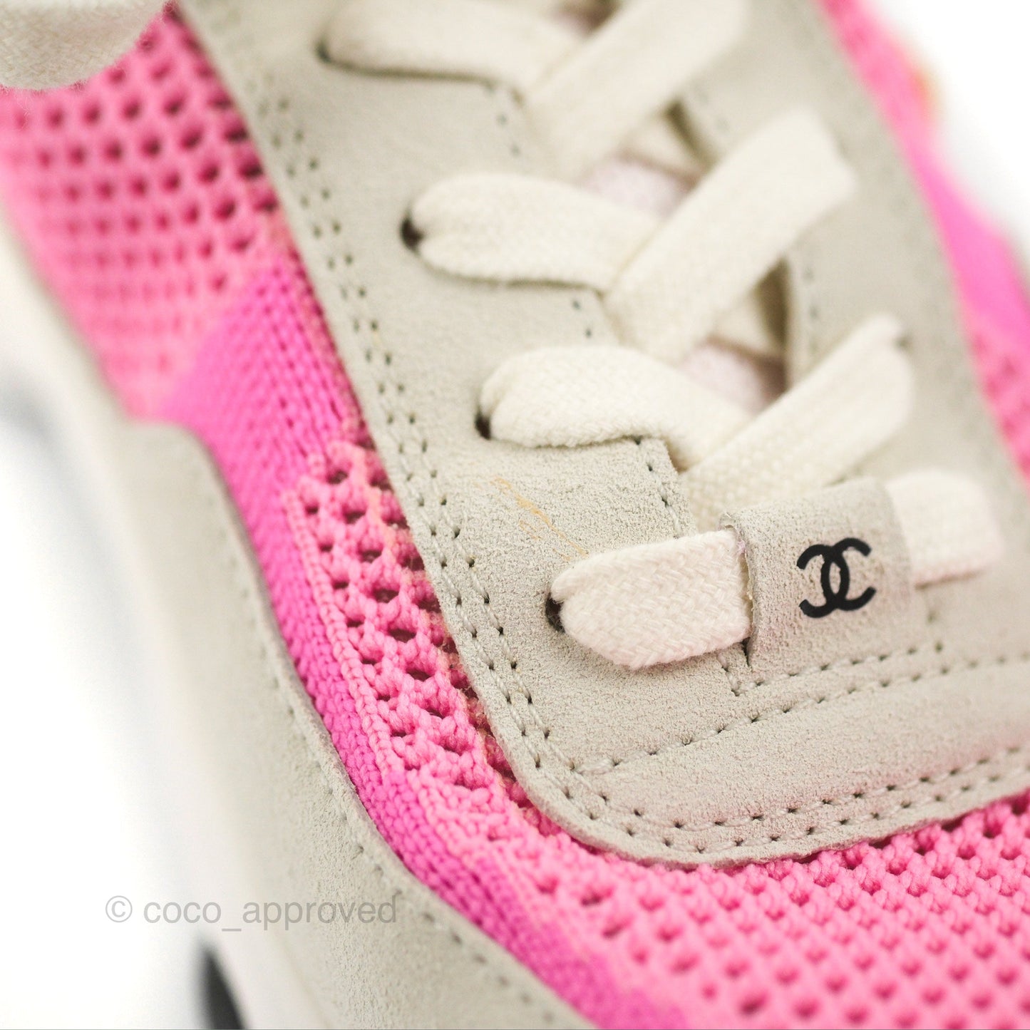Chanel Low Top CC Trainers White Pink Sneakers Size 37.5