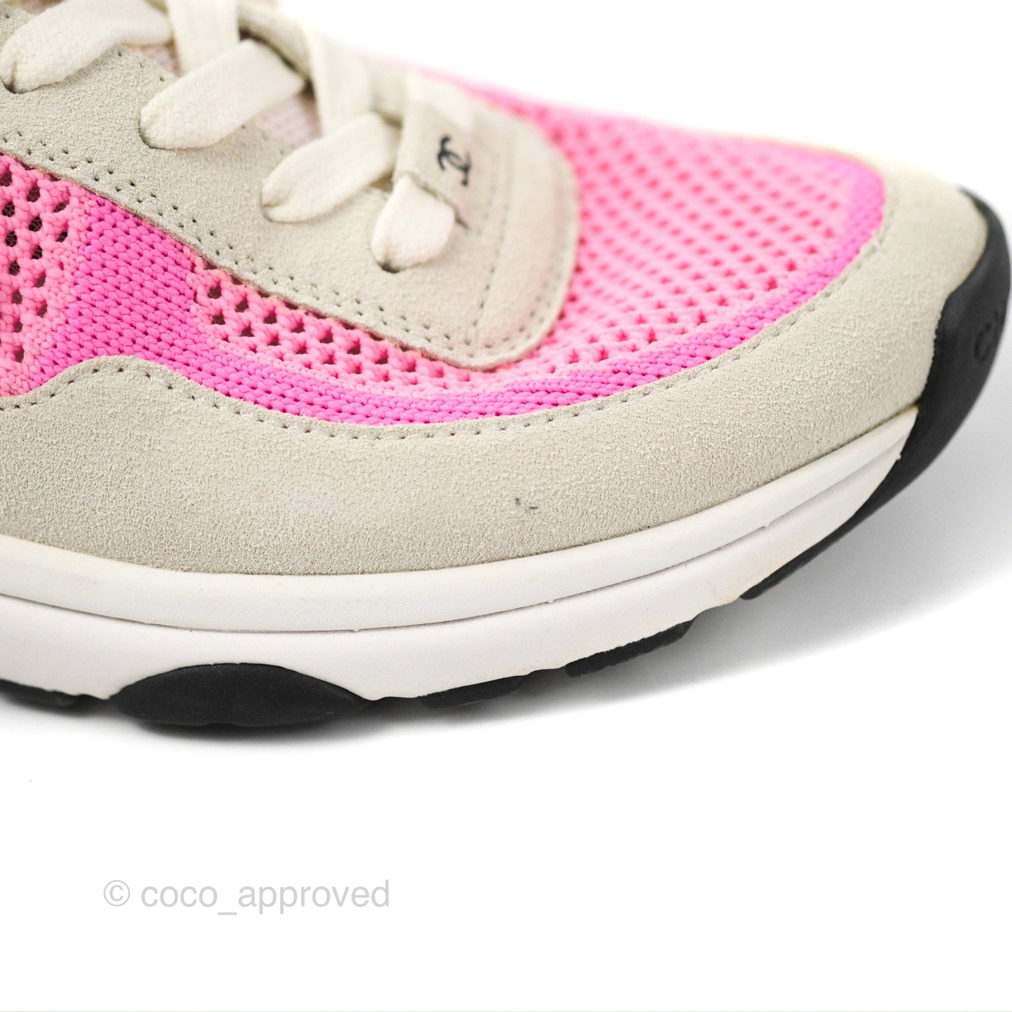 Chanel Low Top CC Trainers White Pink Sneakers Size 37.5