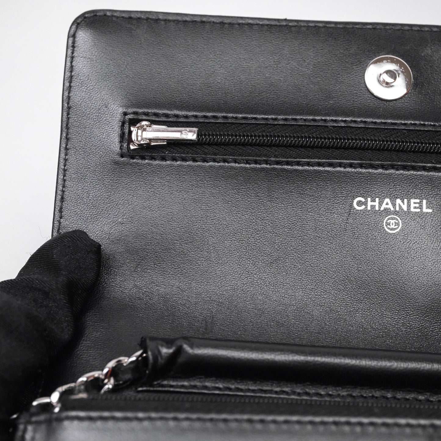 Chanel Quilted WOC Black Lambskin Silver Hardware