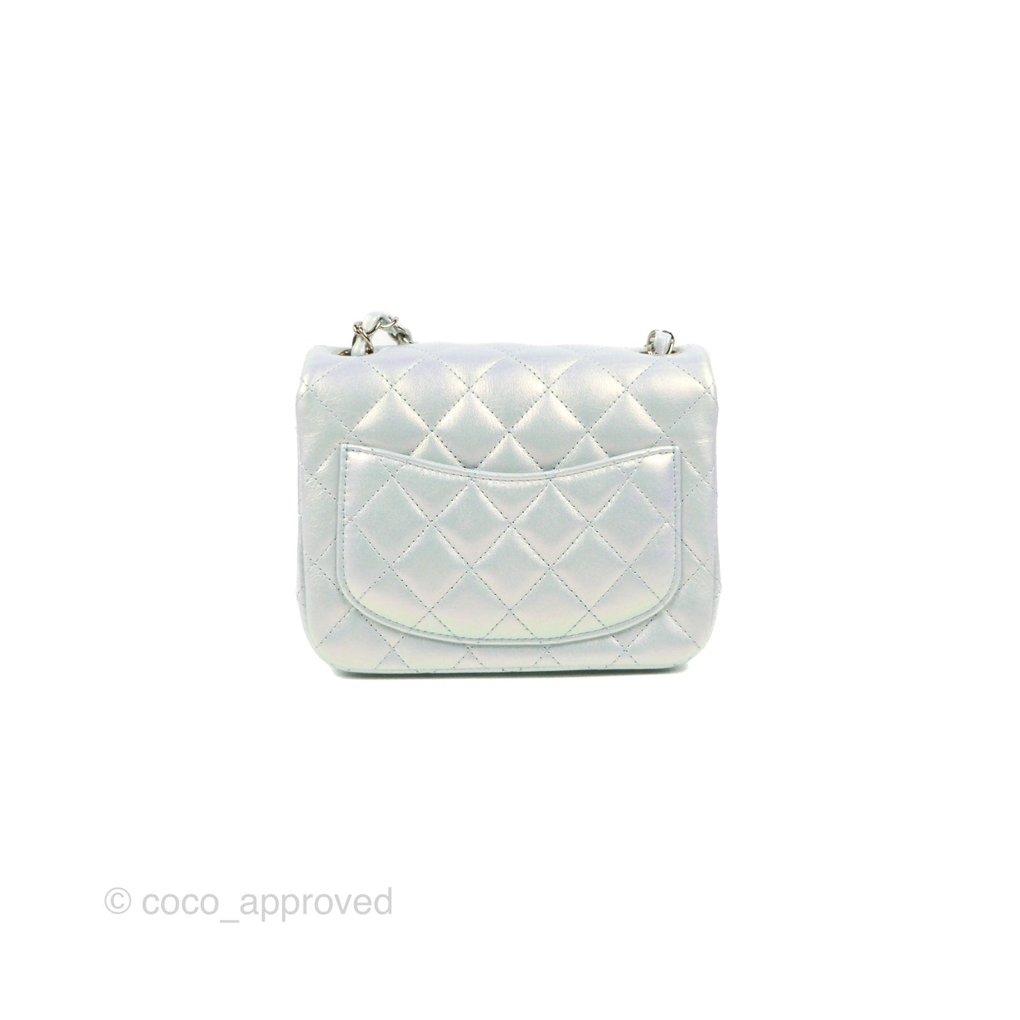 Chanel Mini Square Quilted Iridescent Pale Blue Silver Hardware
