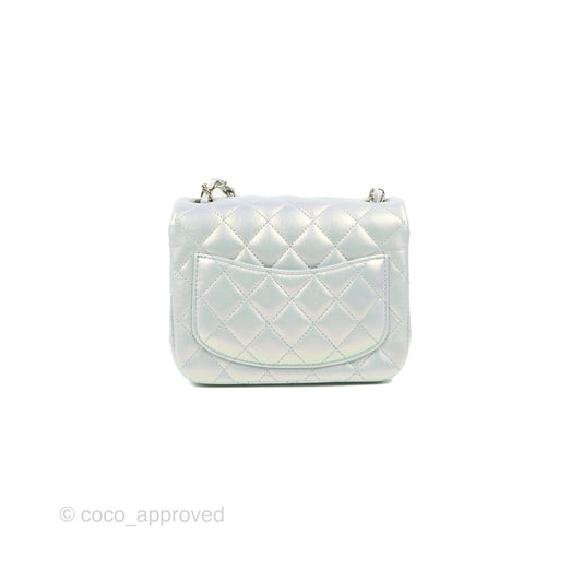 Chanel Mini Square Quilted Iridescent Pale Blue Silver Hardware