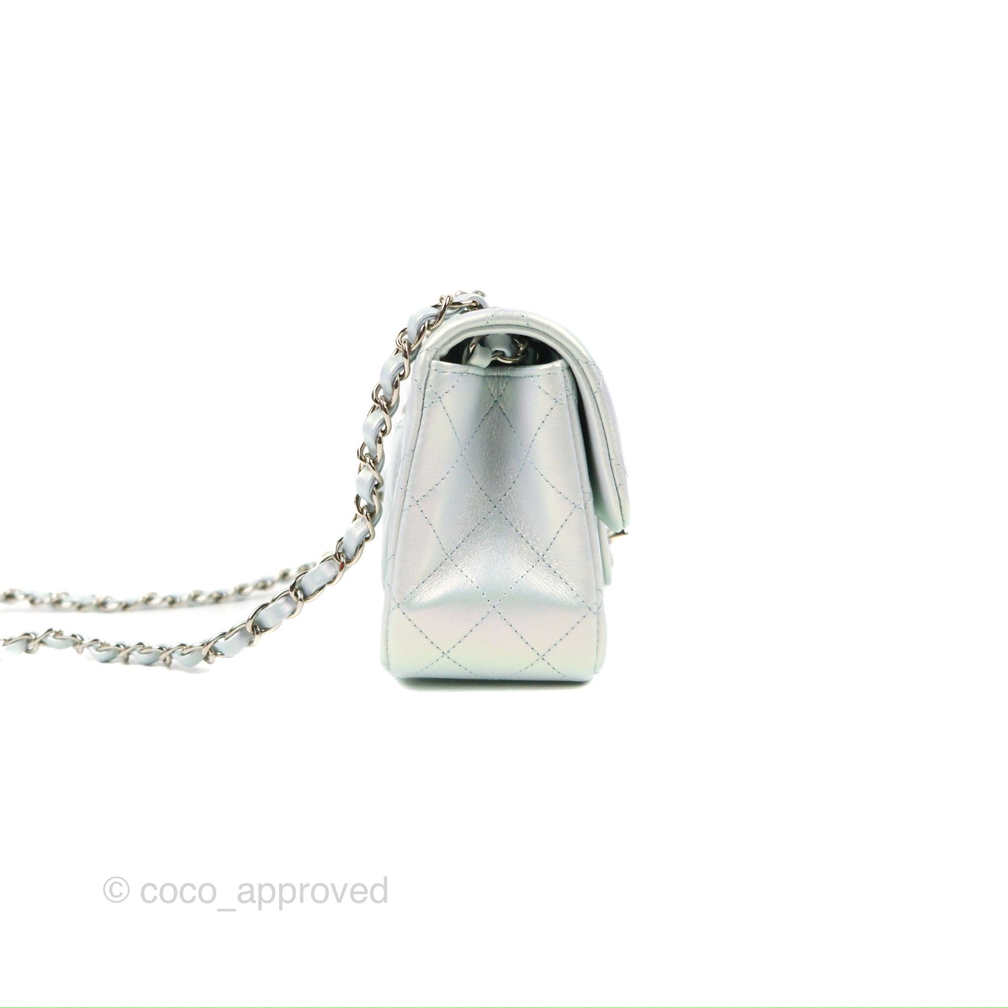 Chanel Mini Square Quilted Iridescent Pale Blue Silver Hardware