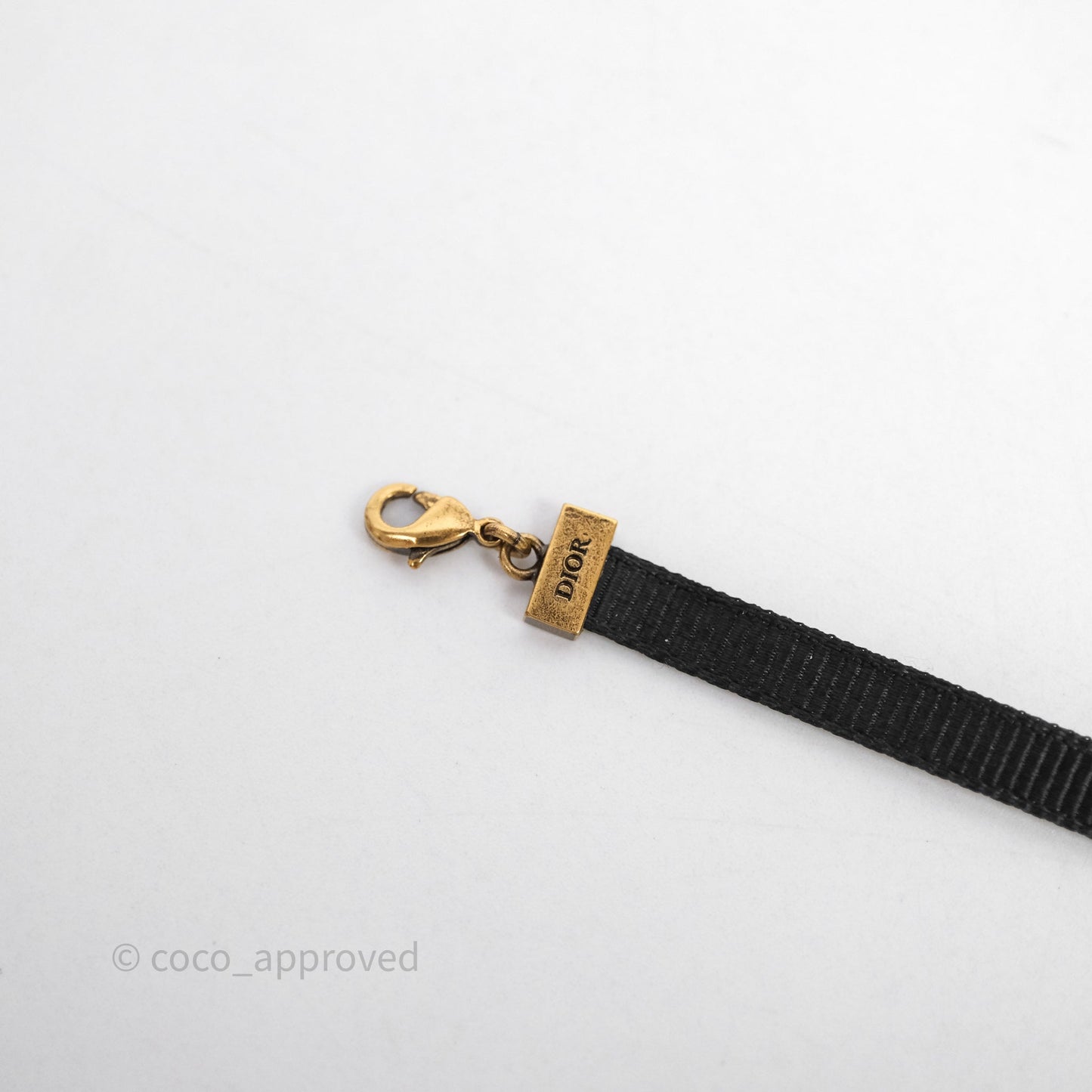 Christian Dior J'adior Ribbon Choker Necklace Black Aged Gold Tone