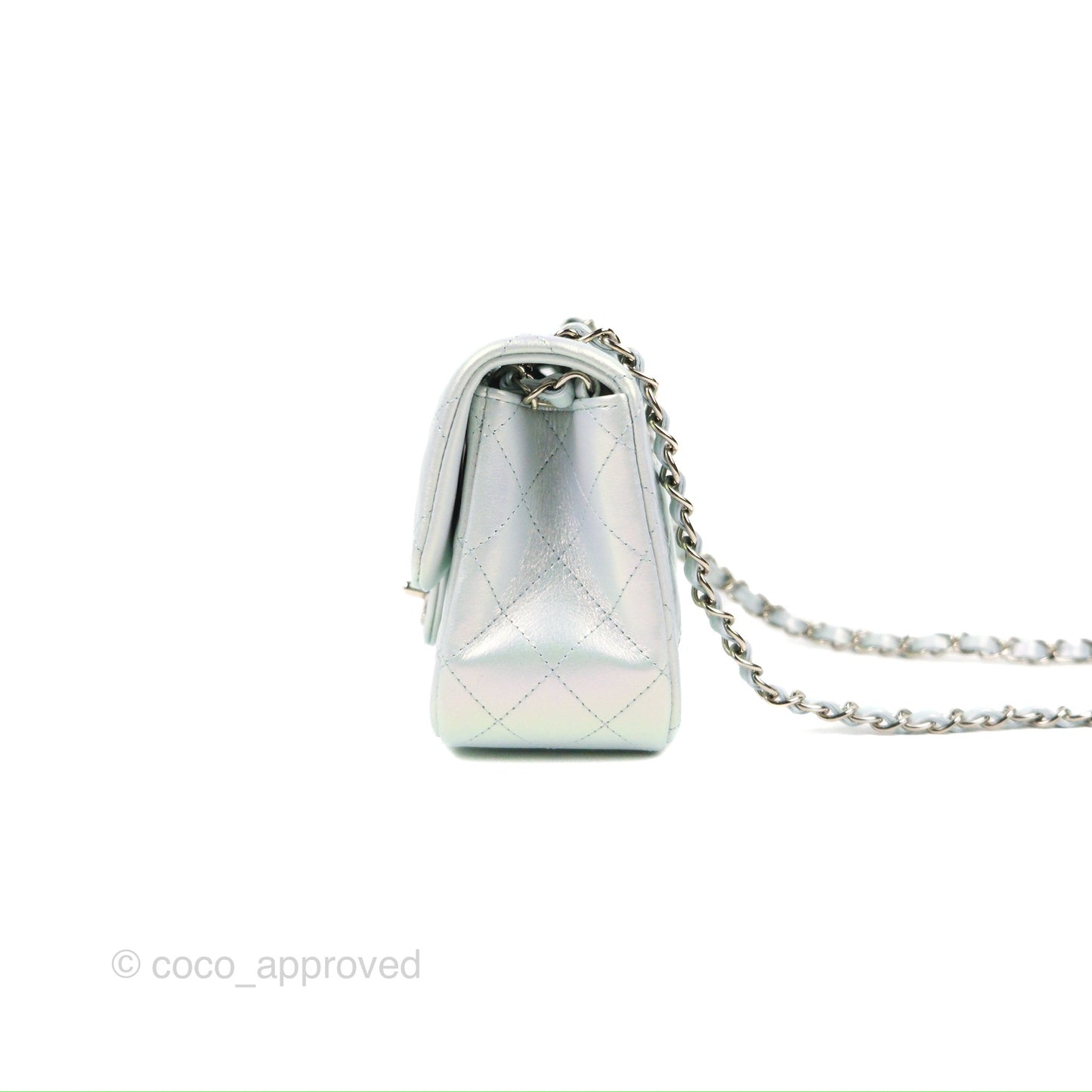 Chanel Mini Square Quilted Iridescent Pale Blue Silver Hardware