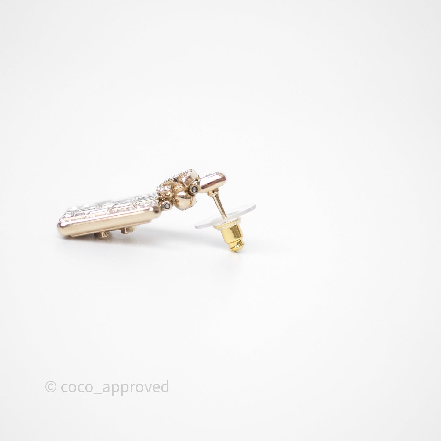 Chanel Crystal Perfume Bottle Pendant Earrings Gold Tone 23P