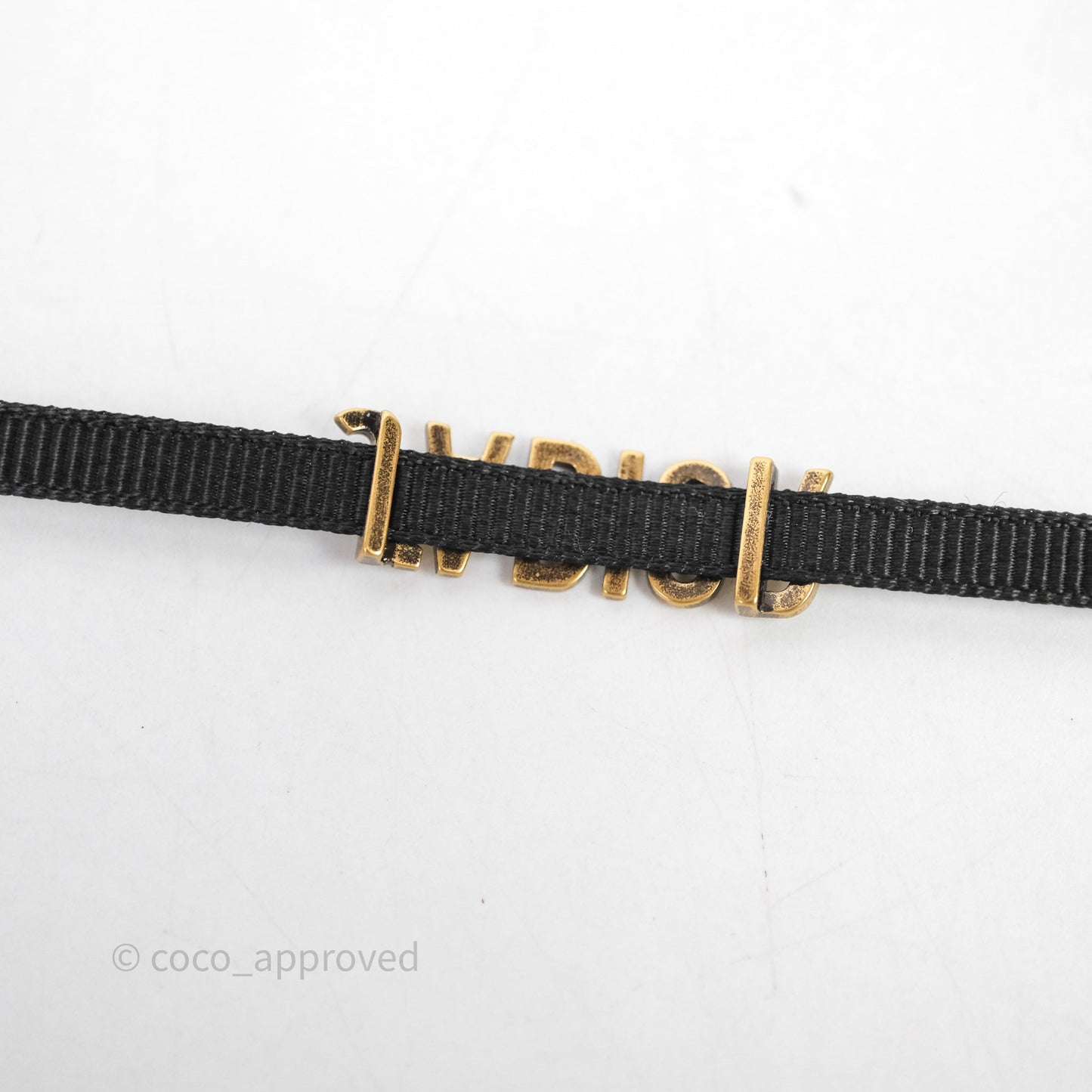 Christian Dior J'adior Ribbon Choker Necklace Black Aged Gold Tone