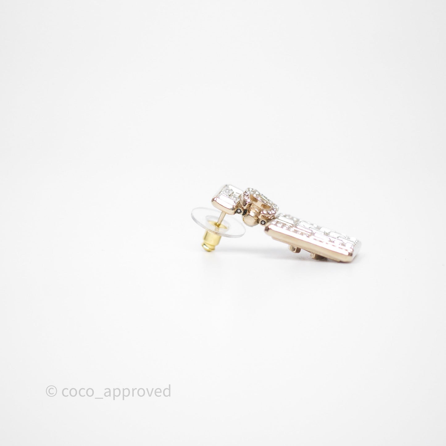 Chanel Crystal Perfume Bottle Pendant Earrings Gold Tone 23P