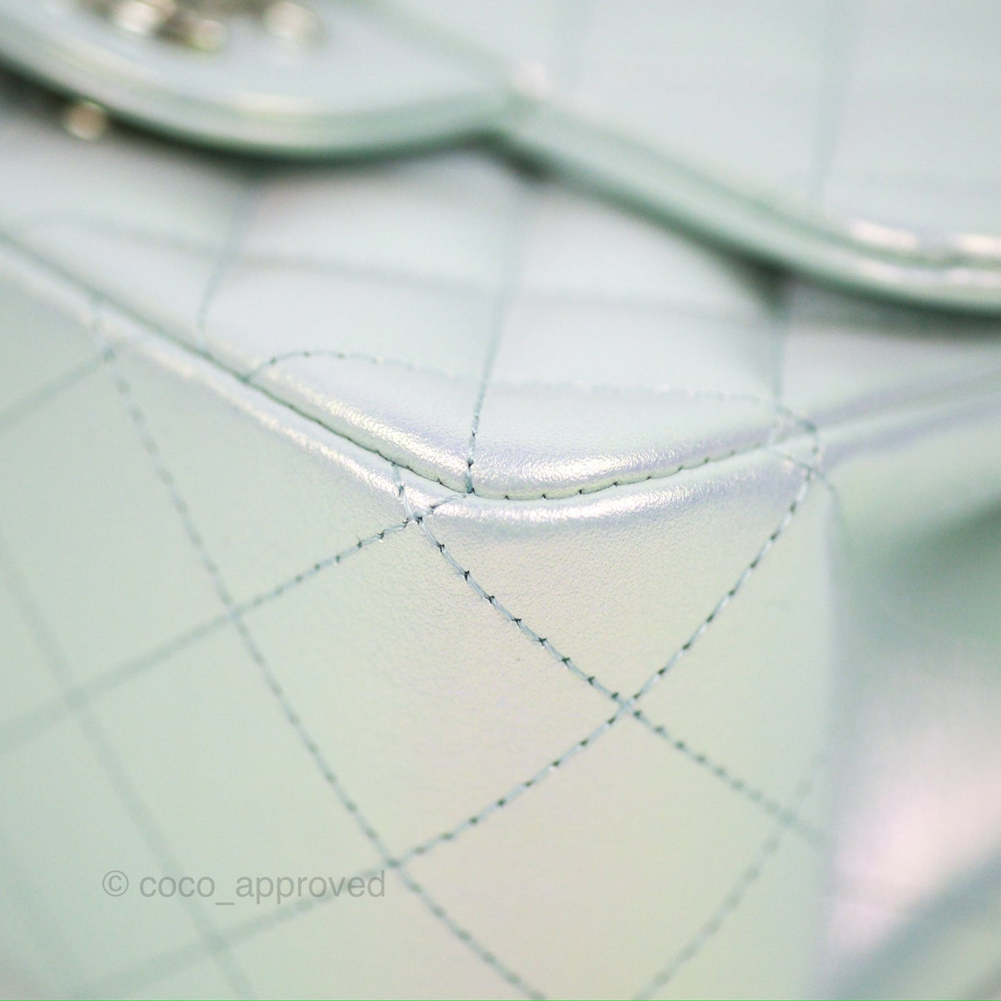 Chanel Mini Square Quilted Iridescent Pale Blue Silver Hardware