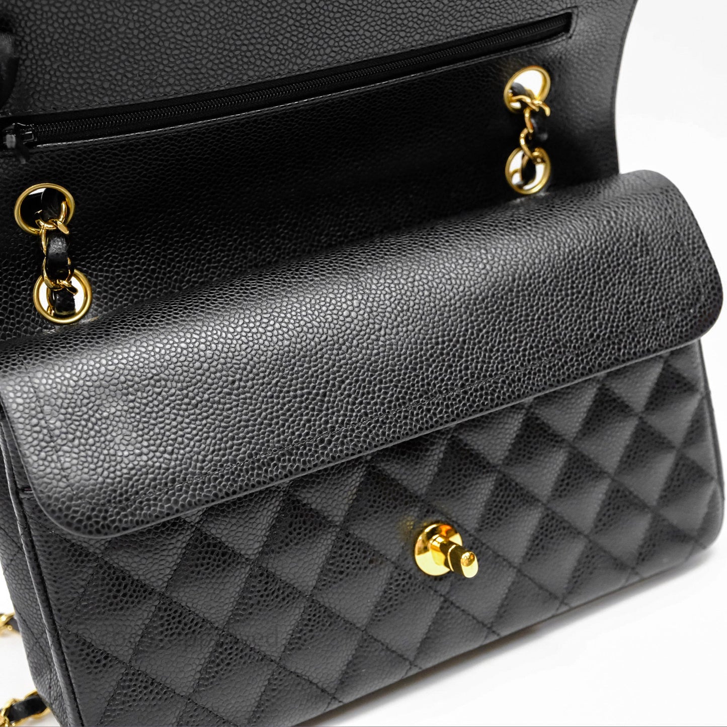Chanel Classic M/L Medium Flap Quilted Black Caviar Gold Hardware