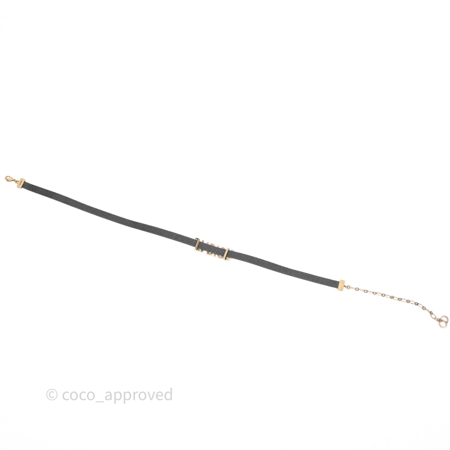 Christian Dior J'adior Ribbon Choker Necklace Black Aged Gold Tone