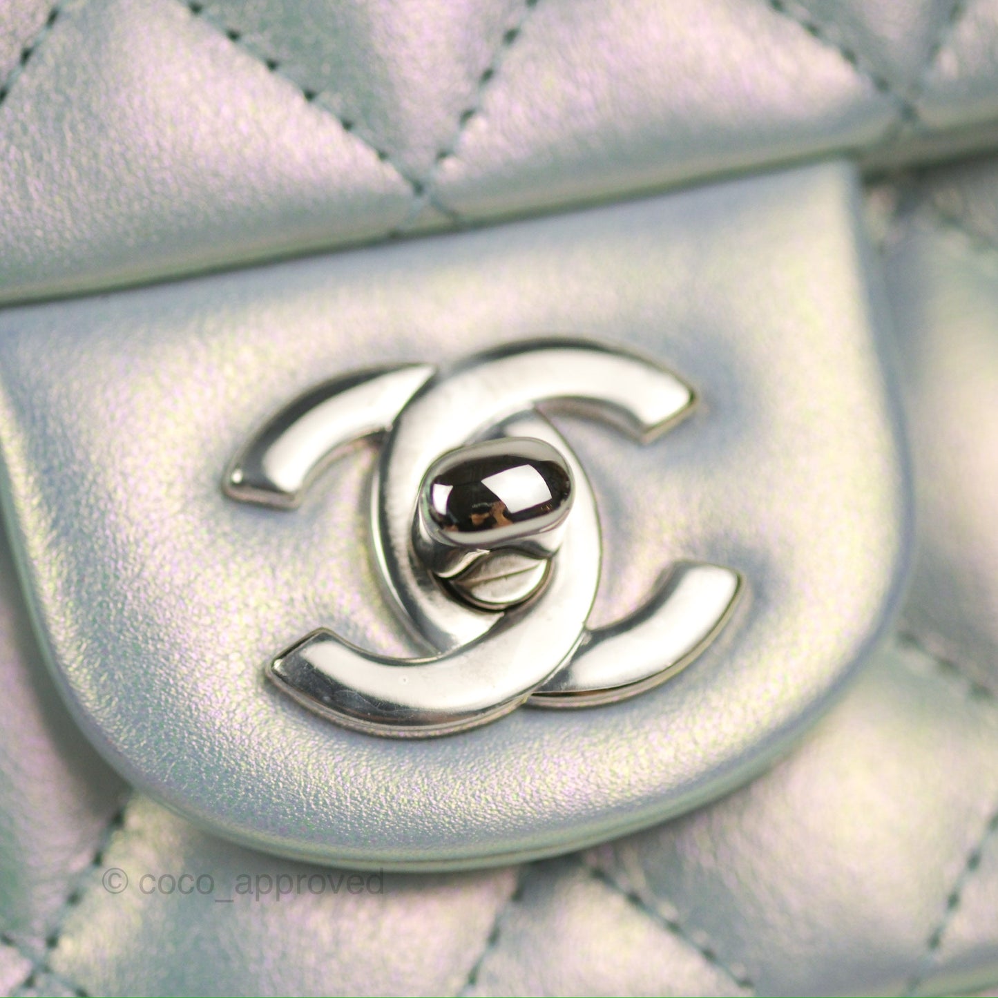 Chanel Mini Square Quilted Iridescent Pale Blue Silver Hardware