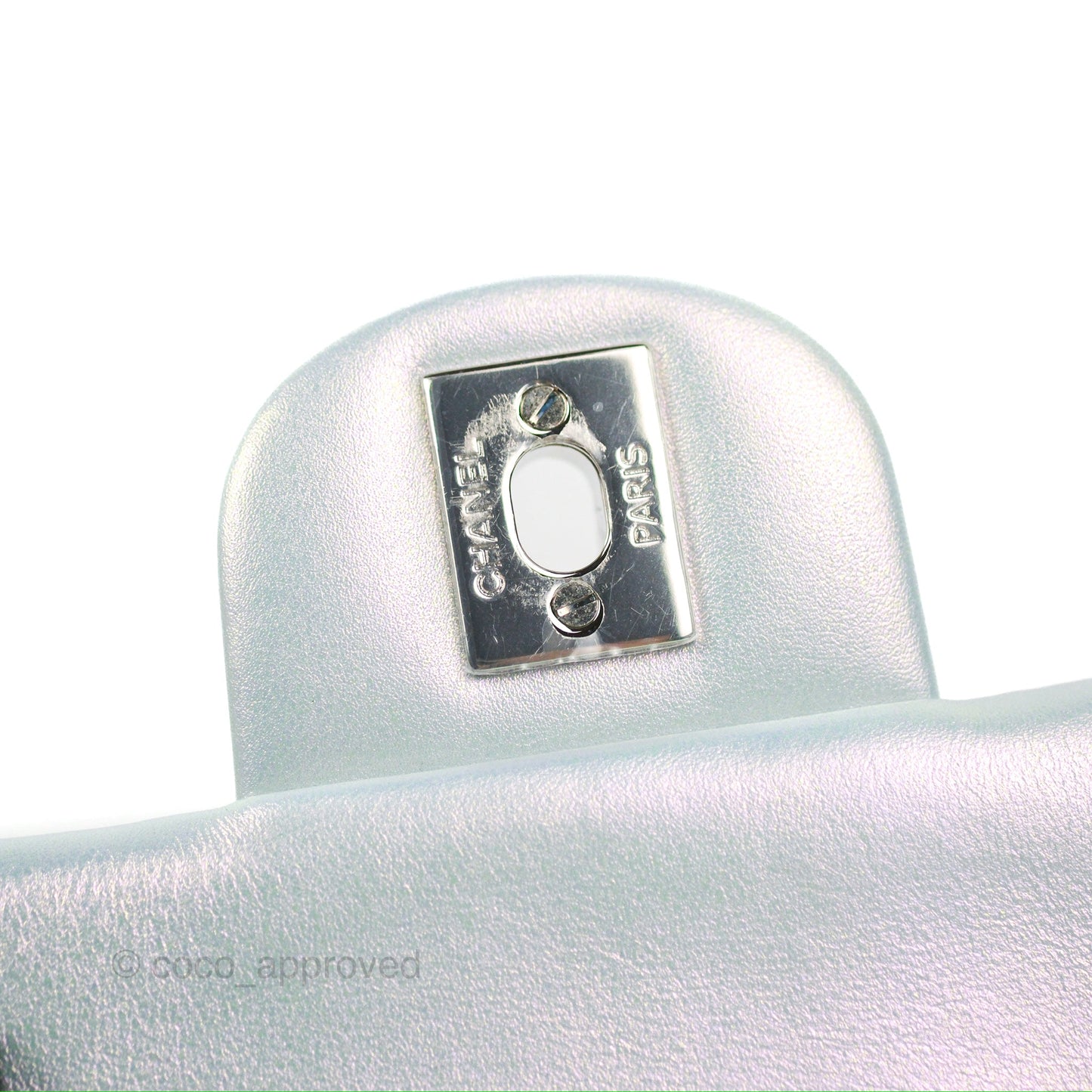 Chanel Mini Square Quilted Iridescent Pale Blue Silver Hardware