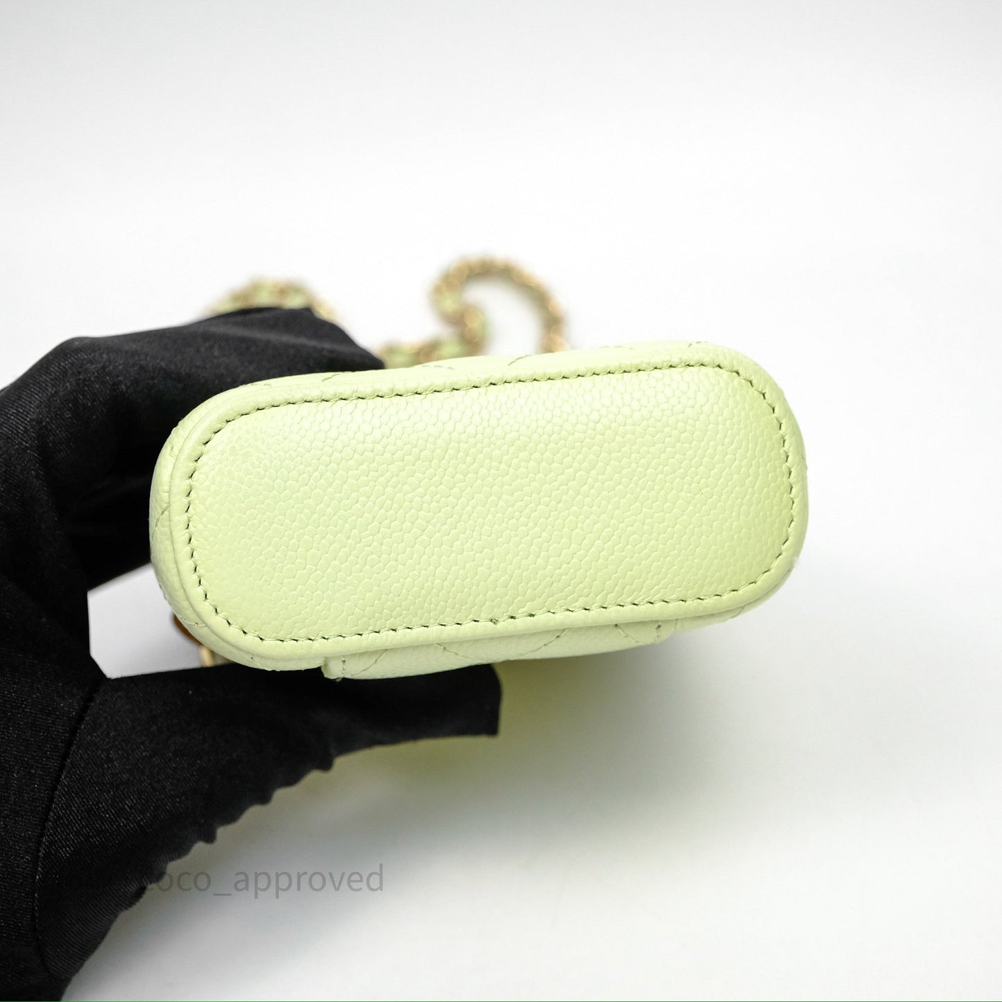 Chanel Quilted Mini Handle With Care Vanity Case With Chain Green Caviar Gold Hardware