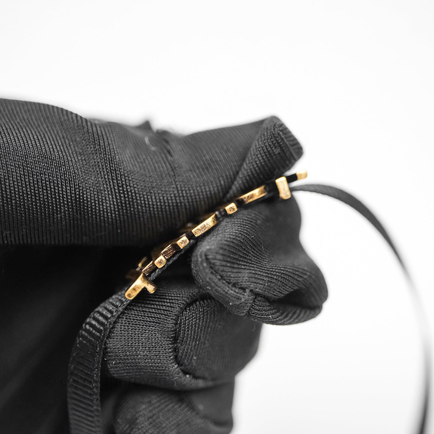 Christian Dior J'adior Ribbon Choker Necklace Black Aged Gold Tone