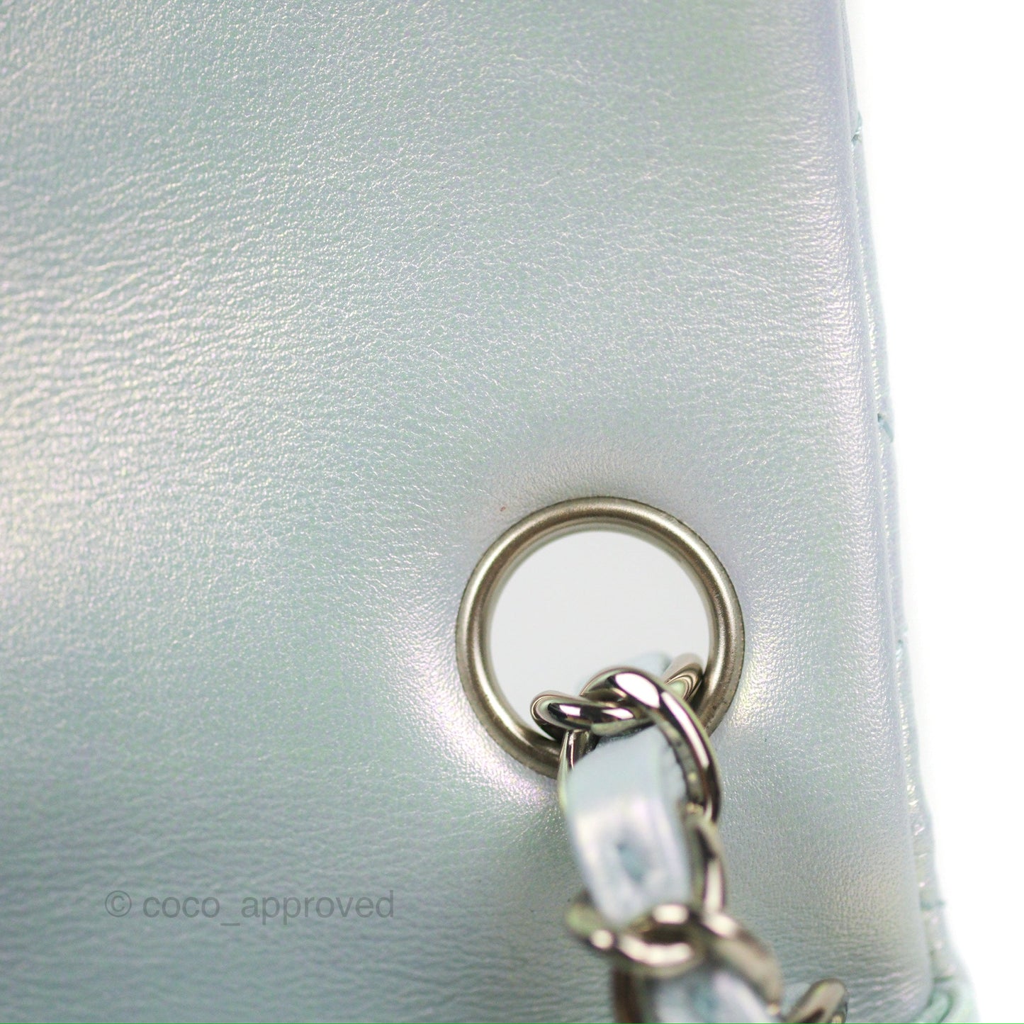 Chanel Mini Square Quilted Iridescent Pale Blue Silver Hardware