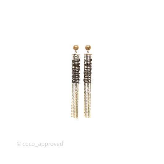 Christian Dior Crystal J'Adior Dangle Chain Earrings Gold Tone