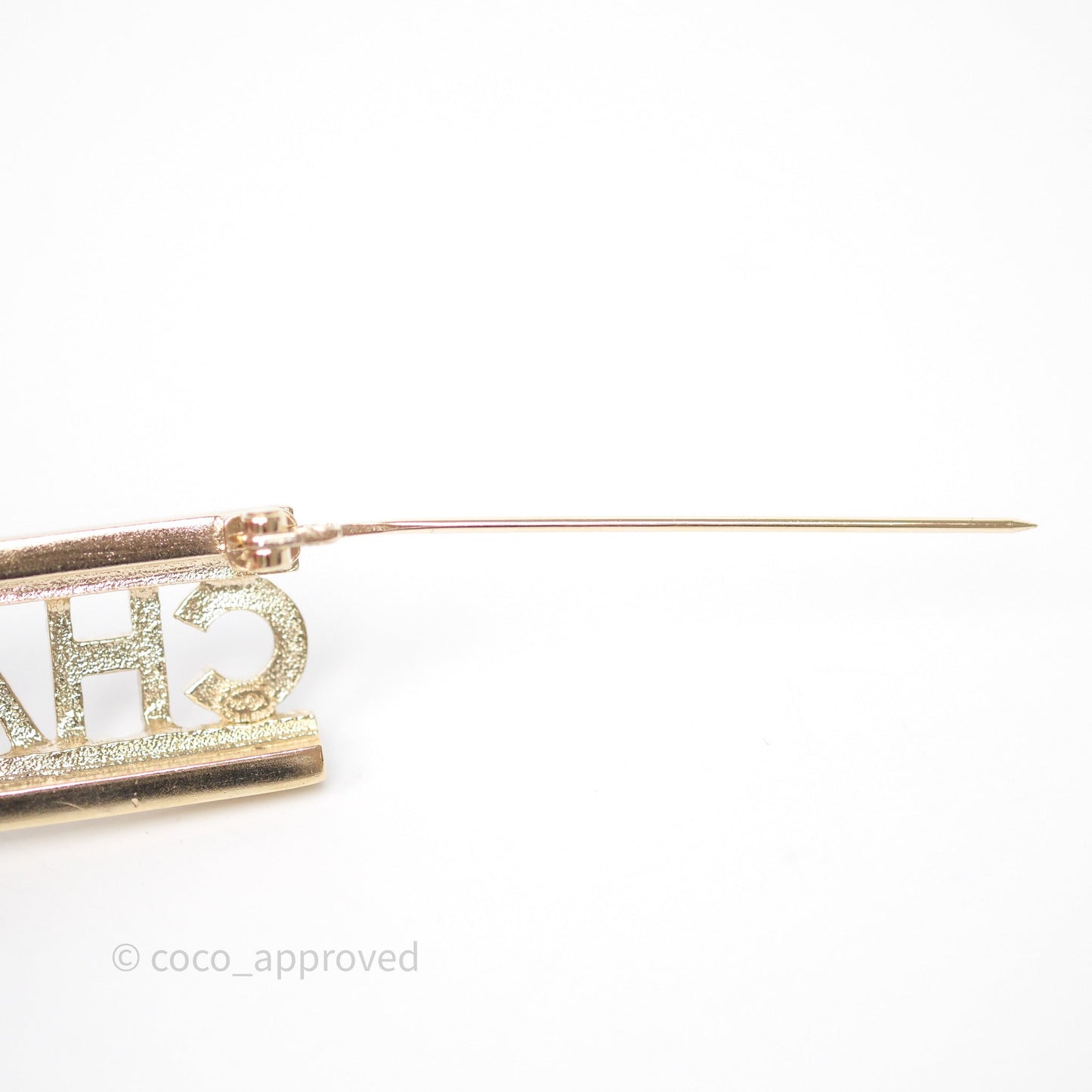 Chanel Logo Crystal Brooch Gold Tone 23A