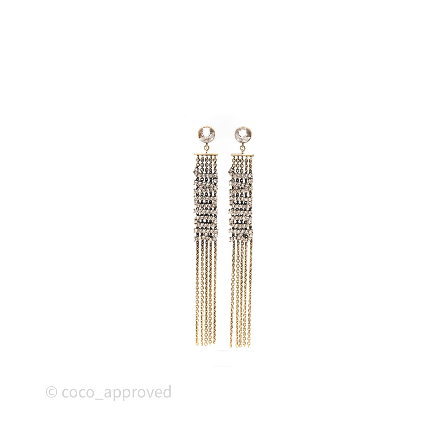 Christian Dior Crystal J'Adior Dangle Chain Earrings Gold Tone