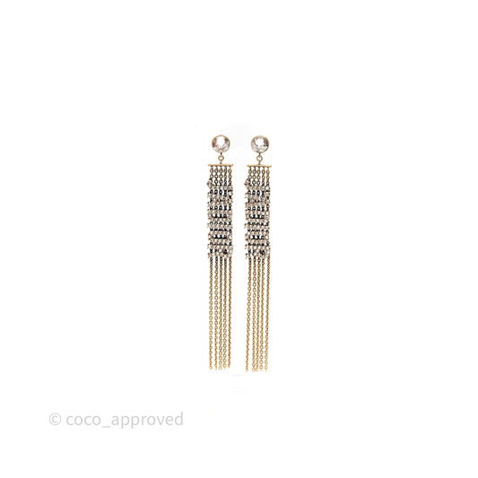 Christian Dior Crystal J'Adior Dangle Chain Earrings Gold Tone