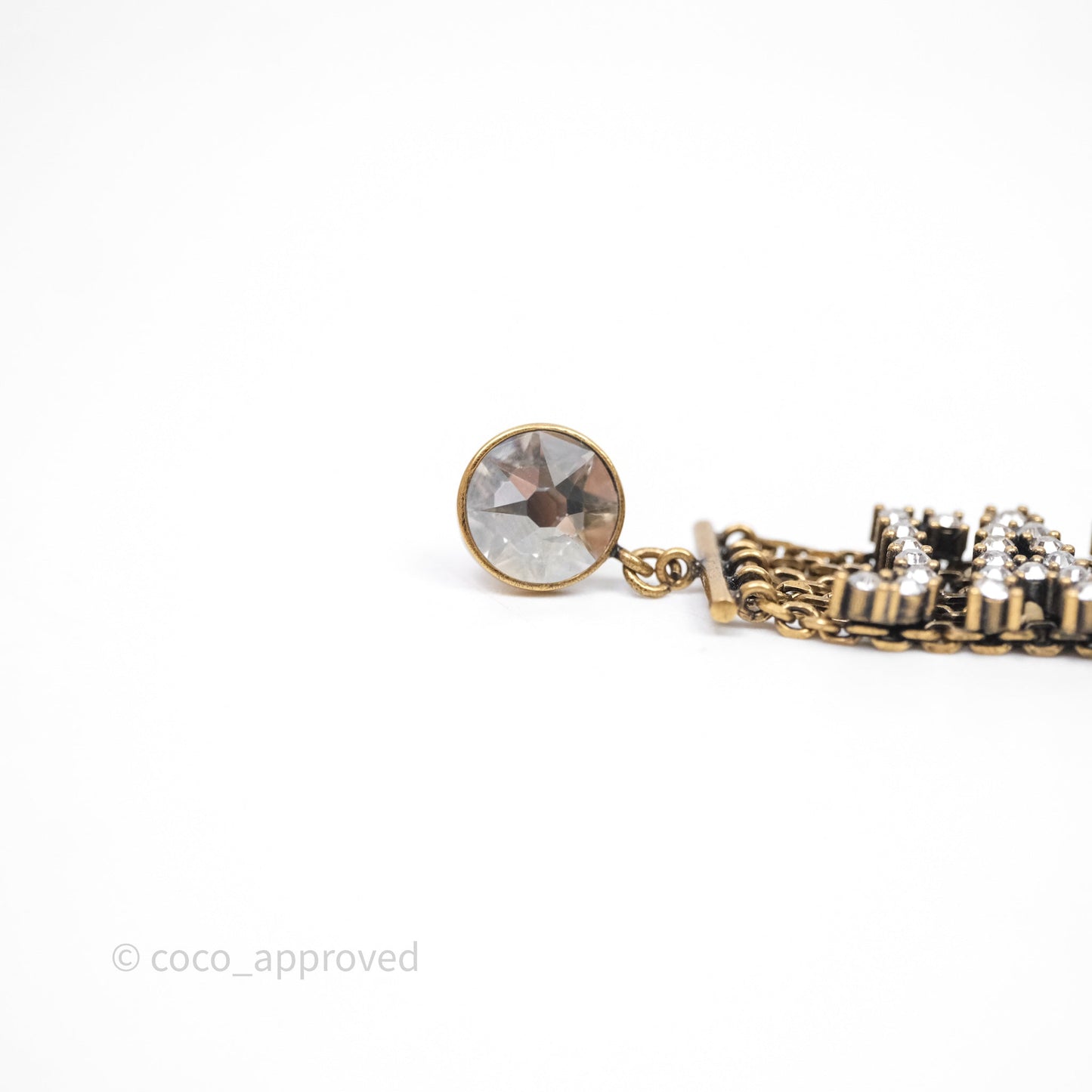 Christian Dior Crystal J'Adior Dangle Chain Earrings Gold Tone
