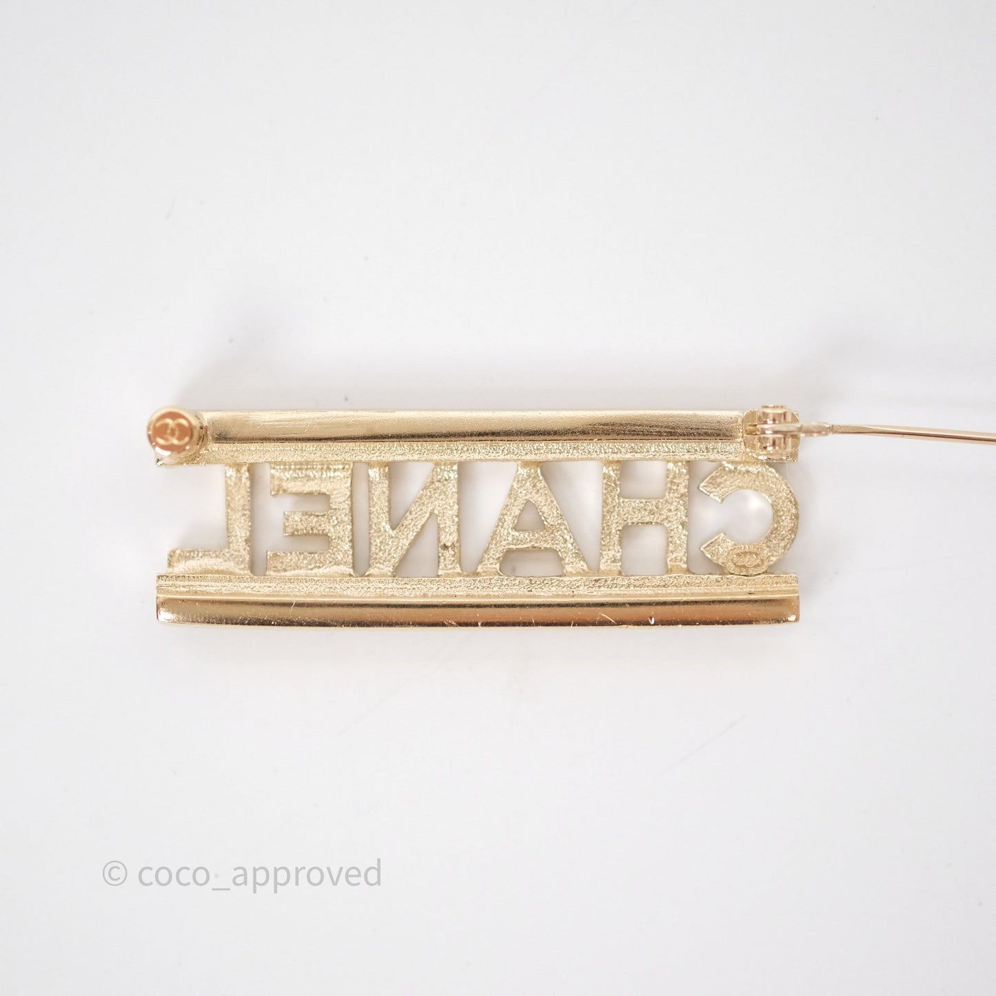 Chanel Logo Crystal Brooch Gold Tone 23A