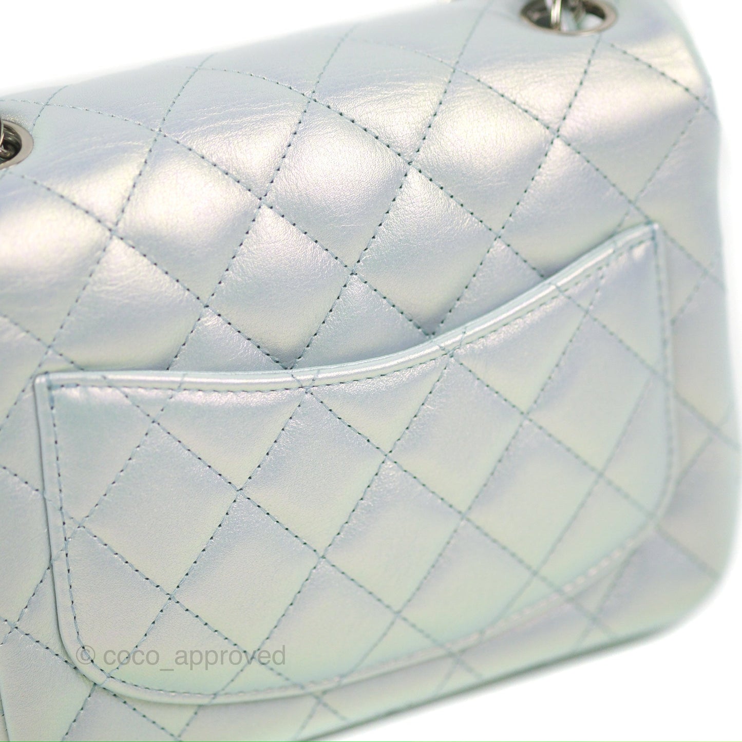 Chanel Mini Square Quilted Iridescent Pale Blue Silver Hardware