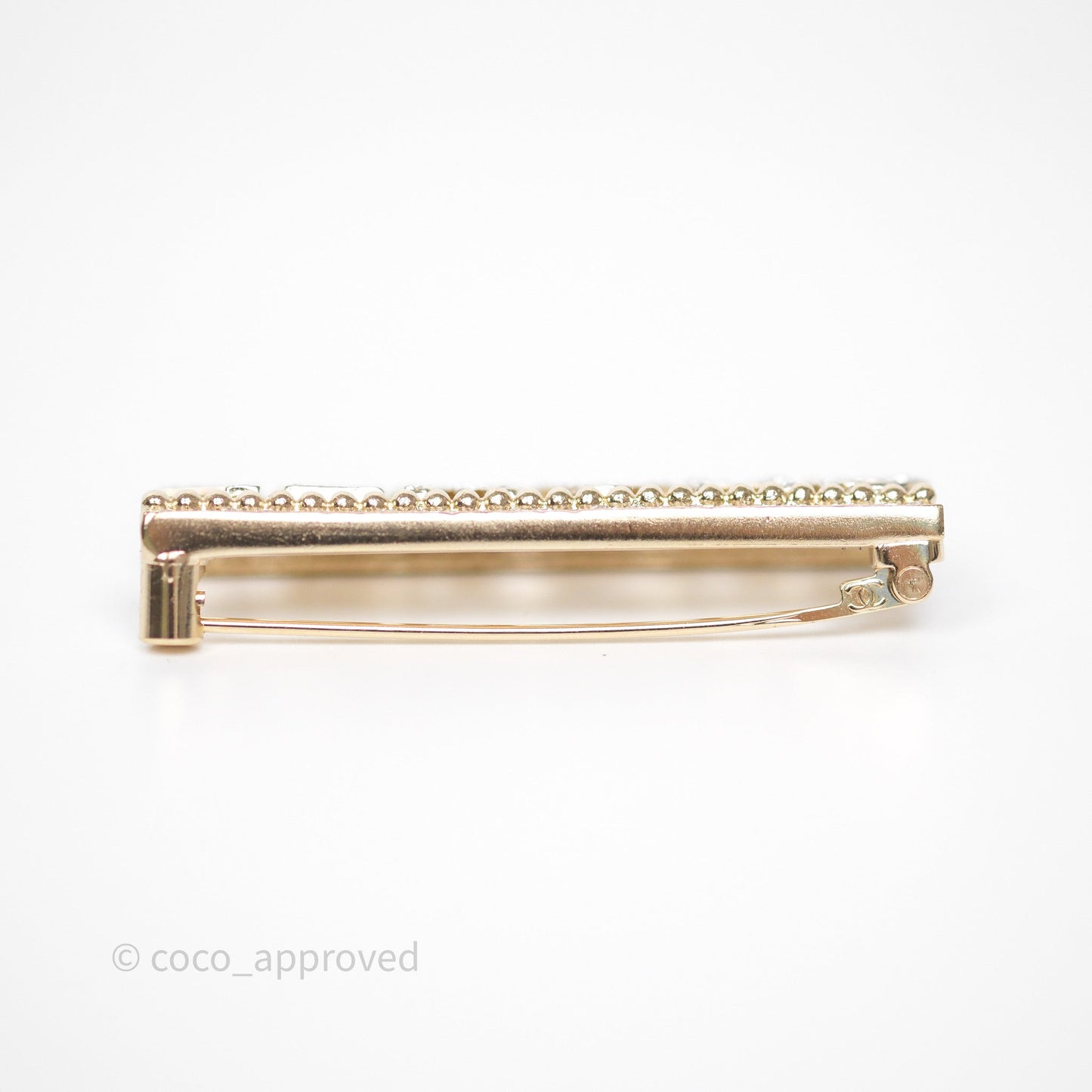 Chanel Logo Crystal Brooch Gold Tone 23A