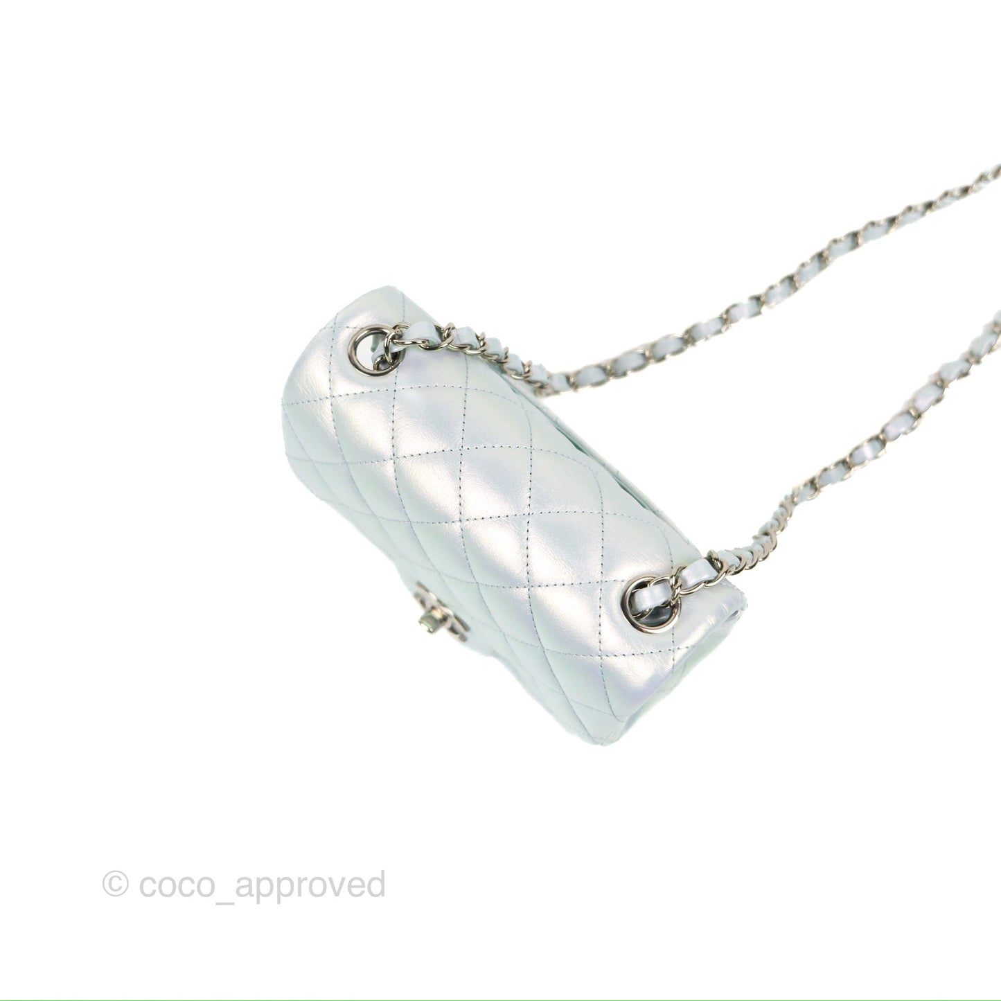 Chanel Mini Square Quilted Iridescent Pale Blue Silver Hardware