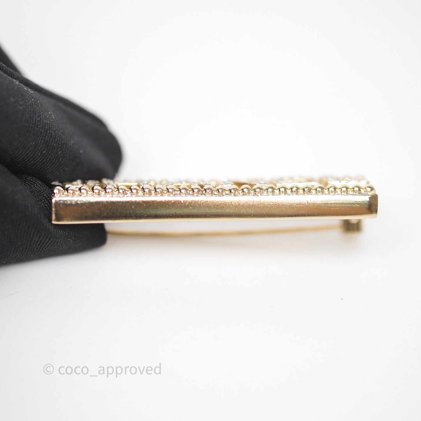 Chanel Logo Crystal Brooch Gold Tone 23A