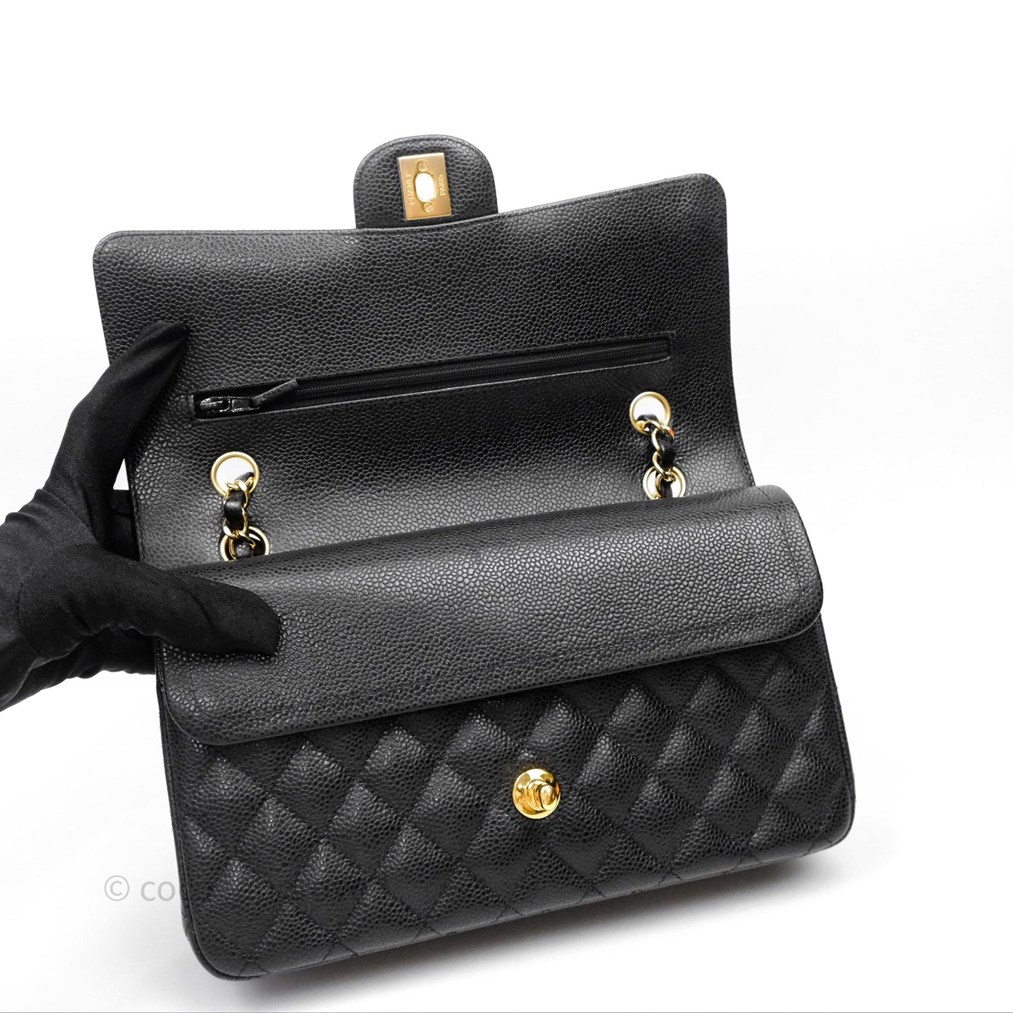 Chanel Classic M/L Medium Flap Quilted Black Caviar Gold Hardware