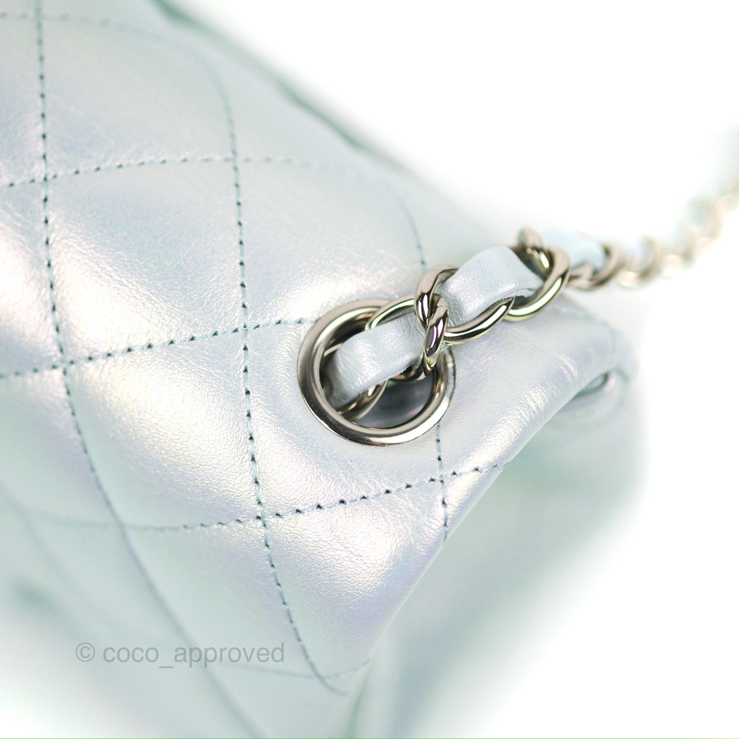 Chanel Mini Square Quilted Iridescent Pale Blue Silver Hardware