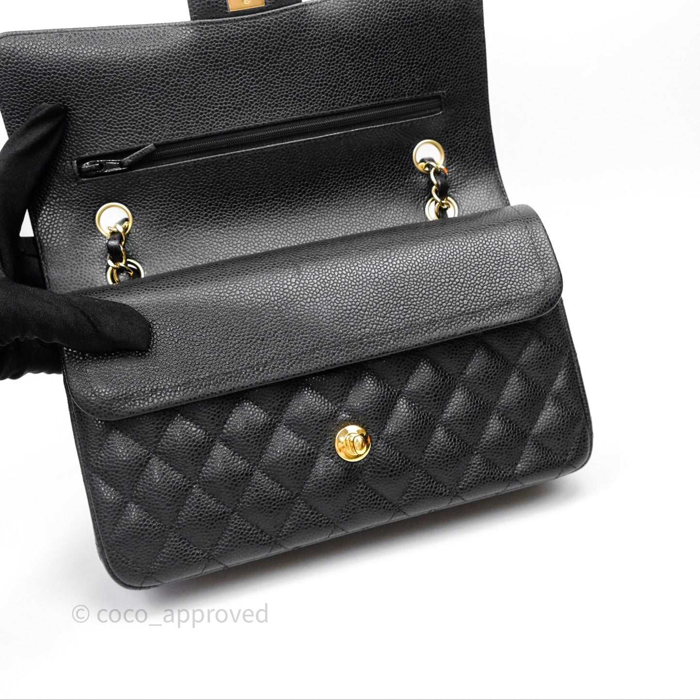 Chanel Classic M/L Medium Flap Quilted Black Caviar Gold Hardware