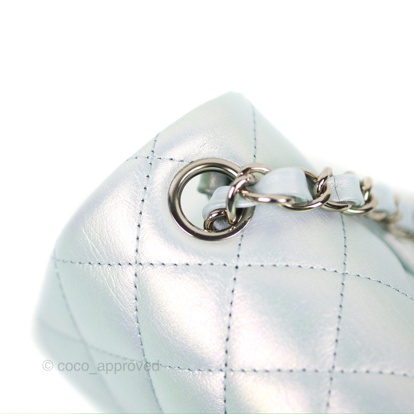 Chanel Mini Square Quilted Iridescent Pale Blue Silver Hardware