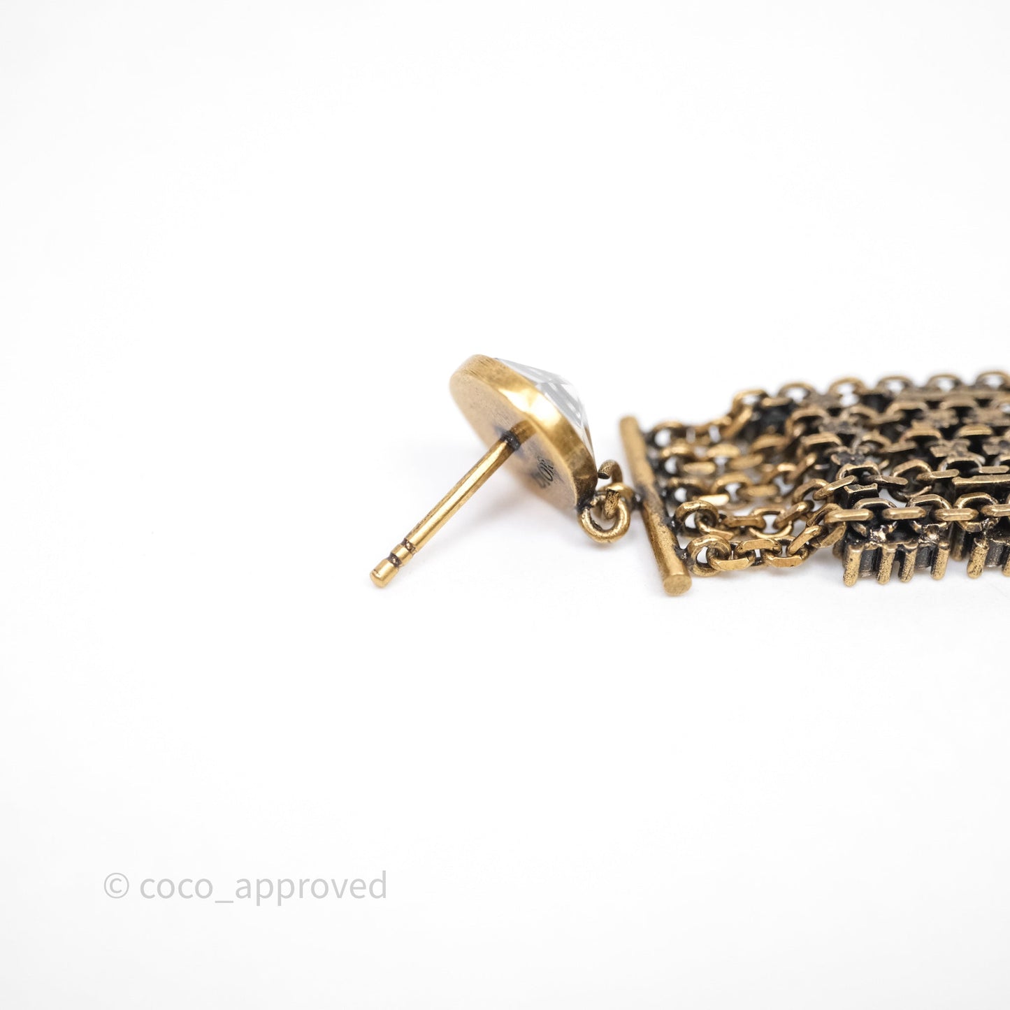 Christian Dior Crystal J'Adior Dangle Chain Earrings Gold Tone
