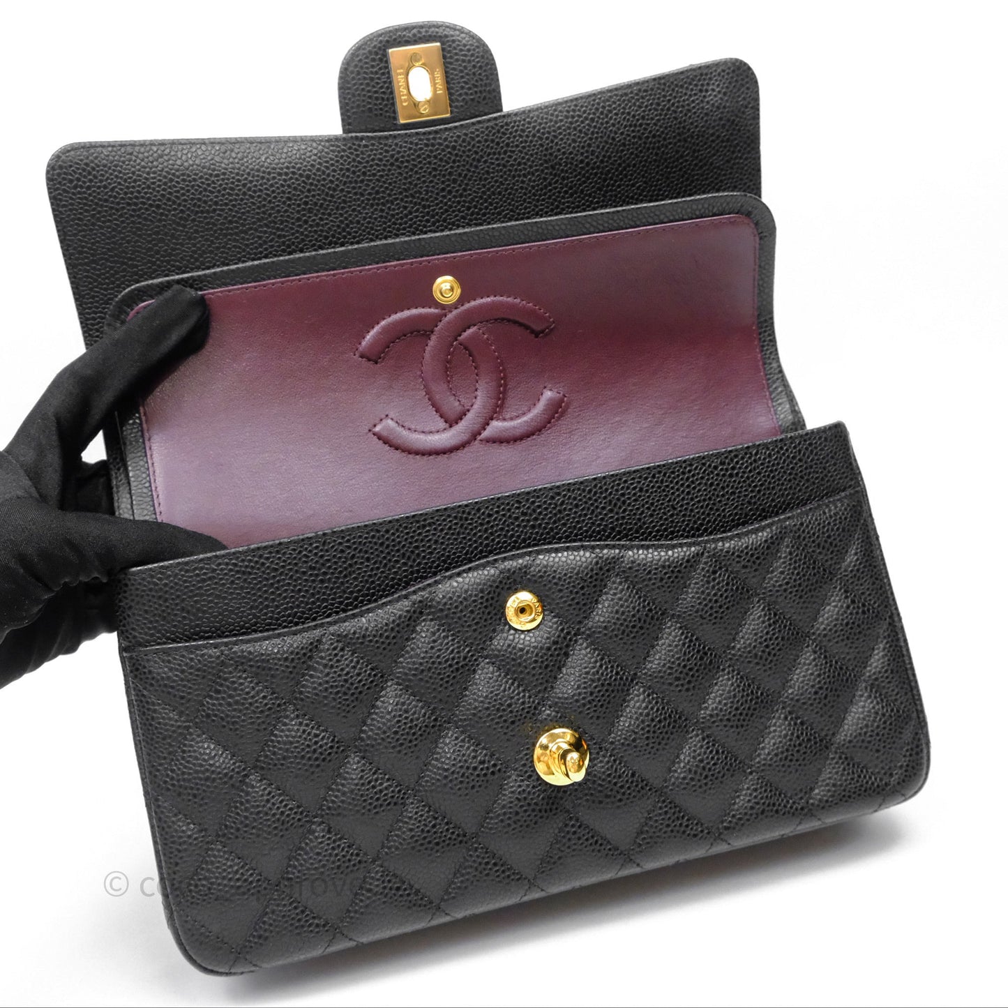 Chanel Classic M/L Medium Flap Quilted Black Caviar Gold Hardware