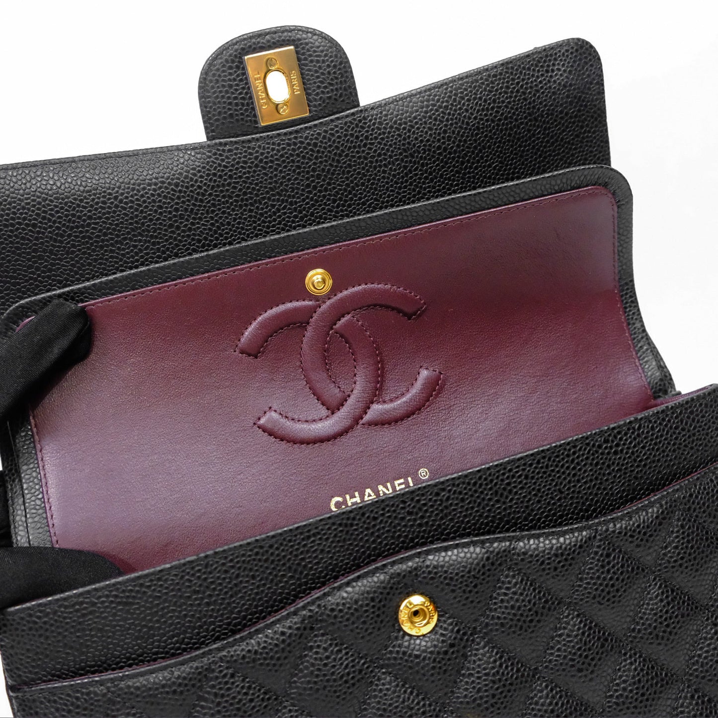 Chanel Classic M/L Medium Flap Quilted Black Caviar Gold Hardware